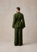 Green Mud-Dyed Silk Wrap Jacket with Floral Embroidery