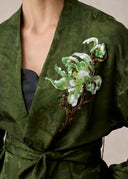 Green Mud-Dyed Silk Wrap Jacket with Floral Embroidery