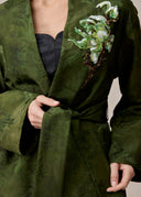 Green Mud-Dyed Silk Wrap Jacket with Floral Embroidery