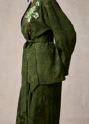 Green Mud-Dyed Silk Wrap Jacket with Floral Embroidery