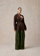 Brown Mud-Dyed Silk Wrap Jacket with Floral Embroidery