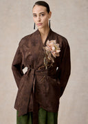 Brown Mud-Dyed Silk Wrap Jacket with Floral Embroidery