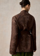 Brown Mud-Dyed Silk Wrap Jacket with Floral Embroidery