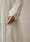 White Organza Blouse with high collar and fold cuff details
