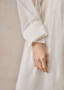 White Organza Blouse with high collar and fold cuff details