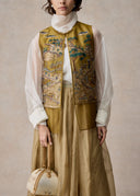 Yellow Golden Landscape Embrordery Vest