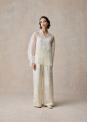 White Silk Organza V-Neck Blouse