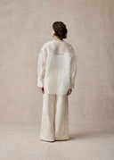 White Silk Organza V-Neck Blouse