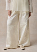 White Mulberry Silk Trousers with Embossed Pattern