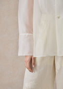 White Silk Organza V-Neck Blouse