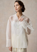 White Silk Organza V-Neck Blouse