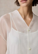 White Silk Organza V-Neck Blouse