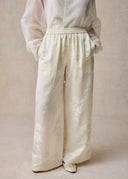 White Mulberry Silk Trousers with Embossed Pattern