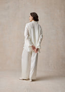White Elastic Waist Straight Leg Trousers