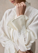 White Silk Blouse with Ruffled Collar