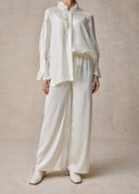 White Elastic Waist Straight Leg Trousers