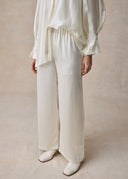 White Elastic Waist Straight Leg Trousers