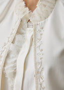 White Cropped Jacket with Lace Ruffled Collar and Embroidery