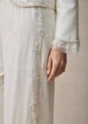 White Straight Leg Trousers with Silver Side Embroidery