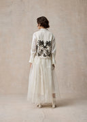 White Vest with Black Embroidery of Palm Tree