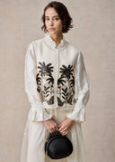 White Vest with Black Embroidery of Palm Tree