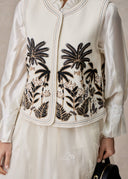 White Vest with Black Embroidery of Palm Tree