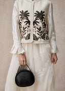 White Vest with Black Embroidery of Palm Tree