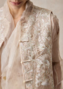 Beige Silk Blazer with strip details