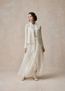 White Vest and Blouse Set with Silver Embroidery