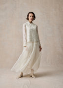 White Vest and Blouse Set with Silver Embroidery