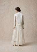 White Vest and Blouse Set with Silver Embroidery