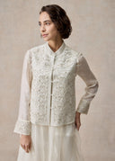 White Vest and Blouse Set with Silver Embroidery