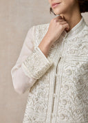 White Vest and Blouse Set with Silver Embroidery