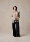 Beige Blouse with Grey Phoenix Embroidery