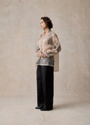 Beige Blouse with Grey Phoenix Embroidery