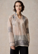 Beige Blouse with Grey Phoenix Embroidery