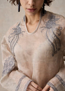 Beige Blouse with Grey Phoenix Embroidery