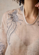 Beige Blouse with Grey Phoenix Embroidery