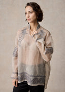Beige Blouse with Grey Phoenix Embroidery