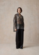 Dark Grey Blouse with Silver Phoenix Embroidery