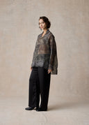 Dark Grey Blouse with Silver Phoenix Embroidery