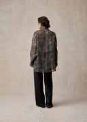 Dark Grey Blouse with Silver Phoenix Embroidery