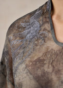 Dark Grey Blouse with Silver Phoenix Embroidery