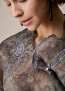 Dark Grey Blouse with Silver Phoenix Embroidery