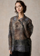 Dark Grey Blouse with Silver Phoenix Embroidery