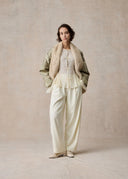Ash Green Puffer Jacket with Detachable Beige Fur Collar