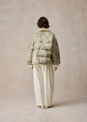 Ash Green Puffer Jacket with Detachable Beige Fur Collar