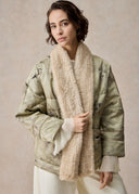 Ash Green Puffer Jacket with Detachable Beige Fur Collar