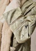 Ash Green Puffer Jacket with Detachable Beige Fur Collar