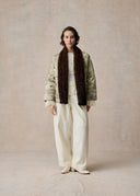 Ash Green Puffer Jacket with Detachable Dark Brown Fur Collar